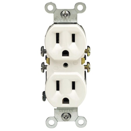 Leviton Duplex Straight Blade Receptacle, 5-15R, 15 A, 125V AC, Grounded C22-05320-00W